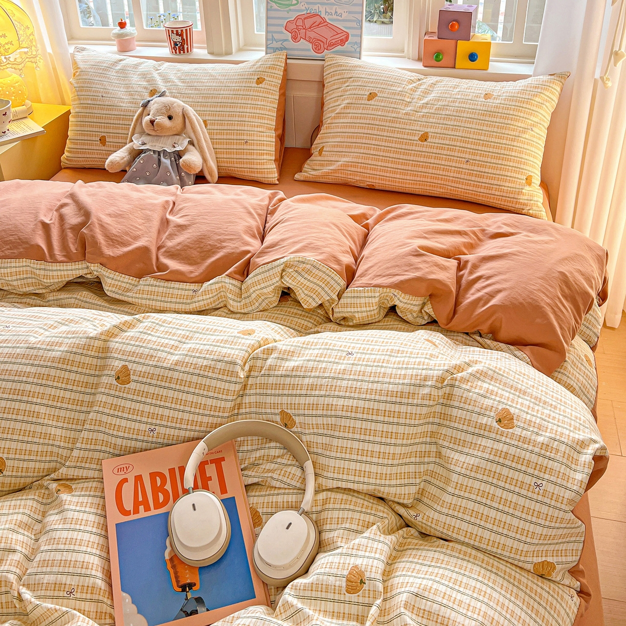 91家纺网 家纺一手货源 找家纺 （总）弗苓家纺 2026新款古法水洗仿棉云感纱四件套小布袋