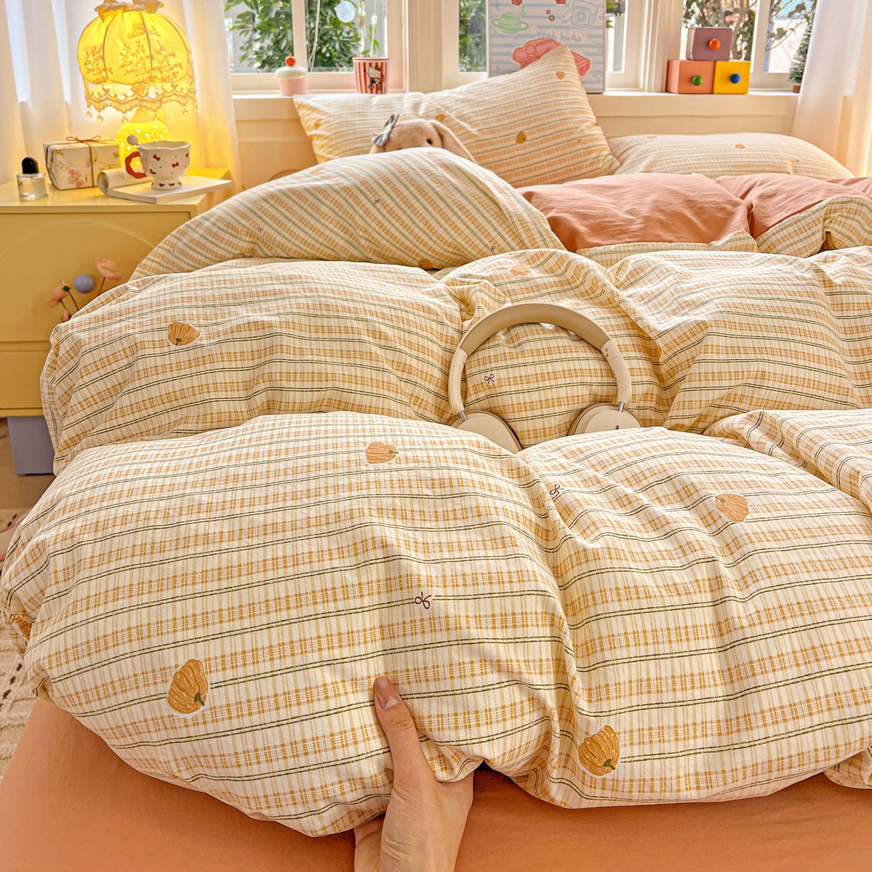 91家纺网 家纺一手货源 找家纺 （总）弗苓家纺 2026新款古法水洗仿棉云感纱四件套小布袋