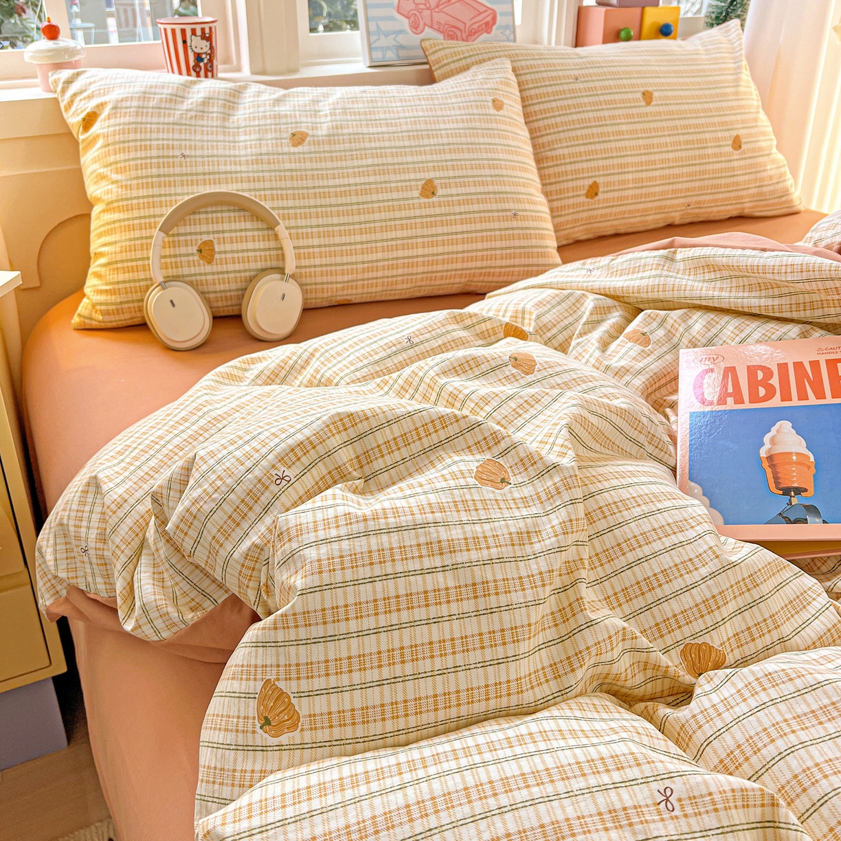 91家纺网 家纺一手货源 找家纺 （总）弗苓家纺 2026新款古法水洗仿棉云感纱四件套小布袋