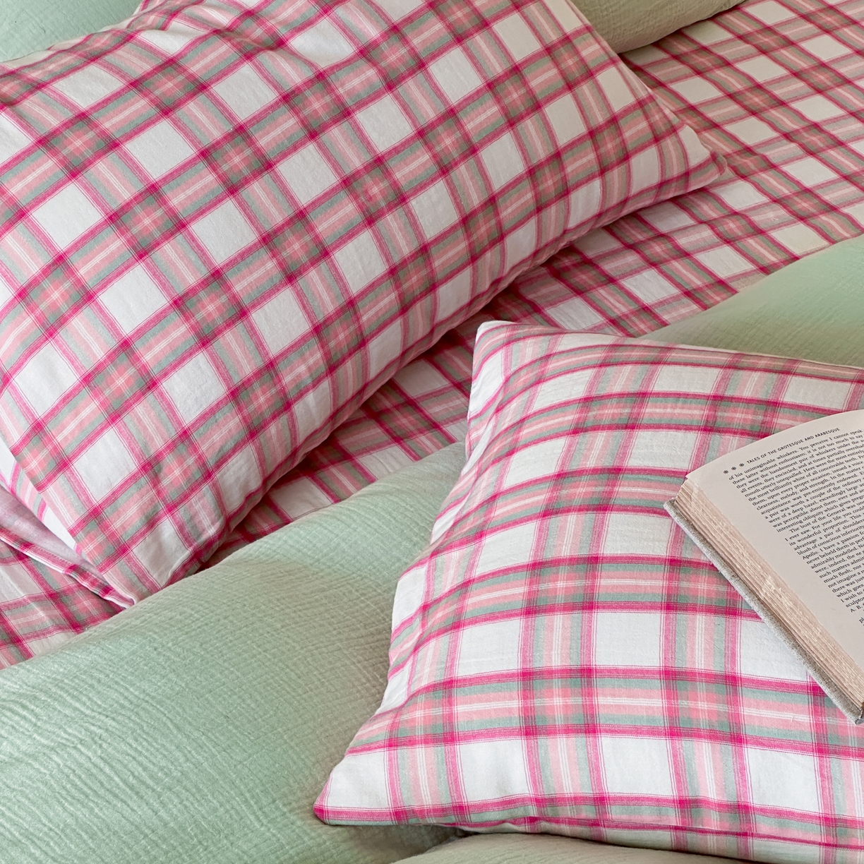 91家纺网 家纺一手货源 找家纺 （总）山舍家居 2026新款全棉色织双层皱皱纱色织格子皱纱纯色混搭系列四件套