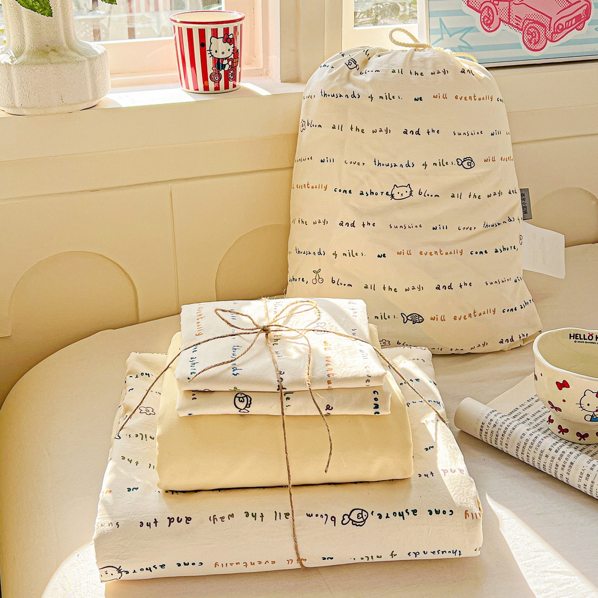 91家纺网 家纺一手货源 找家纺 （总）弗苓家纺 2026新款古法水洗仿棉云感纱四件套小布袋