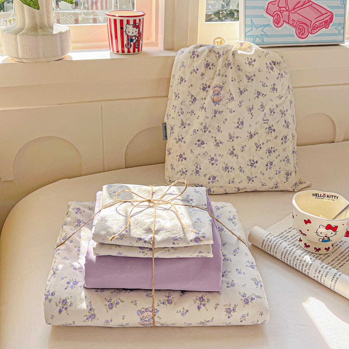 91家纺网 家纺一手货源 找家纺 （总）弗苓家纺 2026新款古法水洗仿棉云感纱四件套小布袋