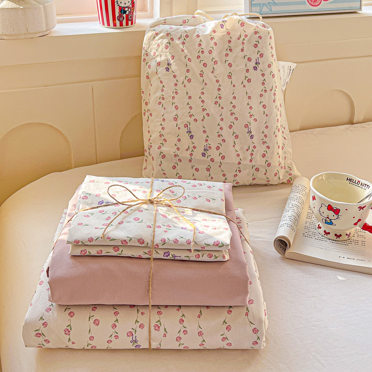 91家纺网 家纺一手货源 找家纺 （总）弗苓家纺 2026新款古法水洗仿棉云感纱四件套小布袋