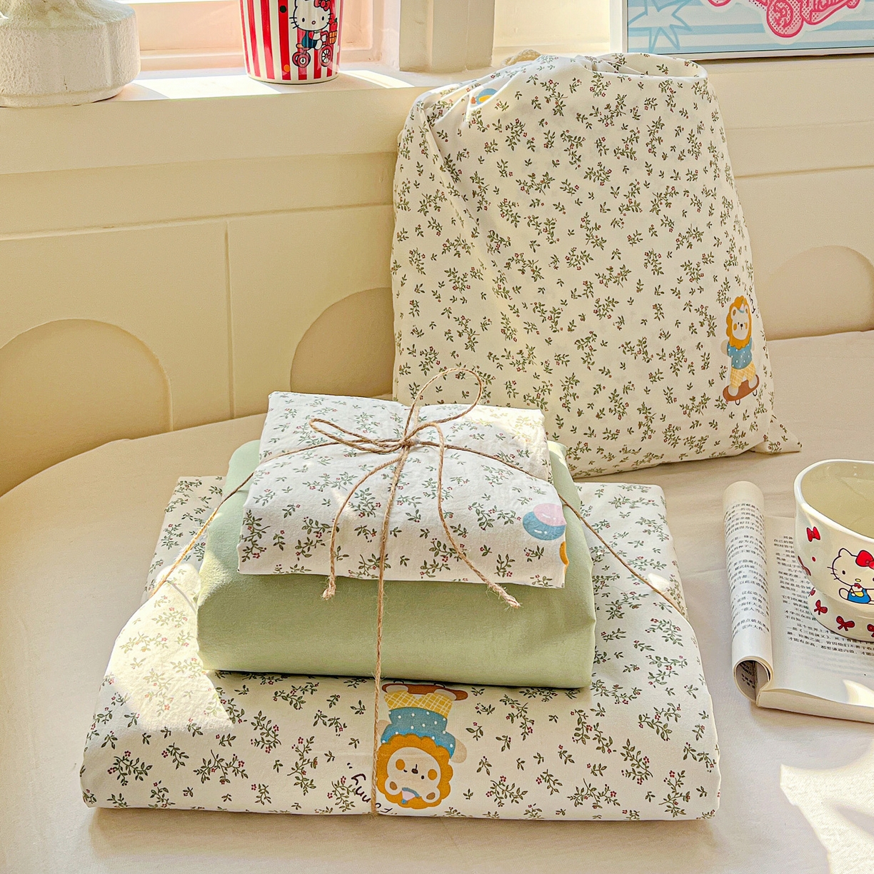 91家纺网 家纺一手货源 找家纺 （总）弗苓家纺 2026新款古法水洗仿棉云感纱四件套小布袋