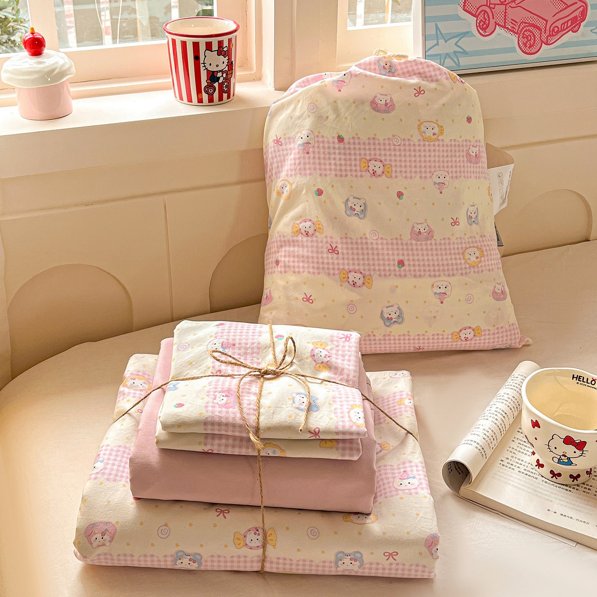 91家纺网 家纺一手货源 找家纺 （总）弗苓家纺 2026新款古法水洗仿棉云感纱四件套小布袋