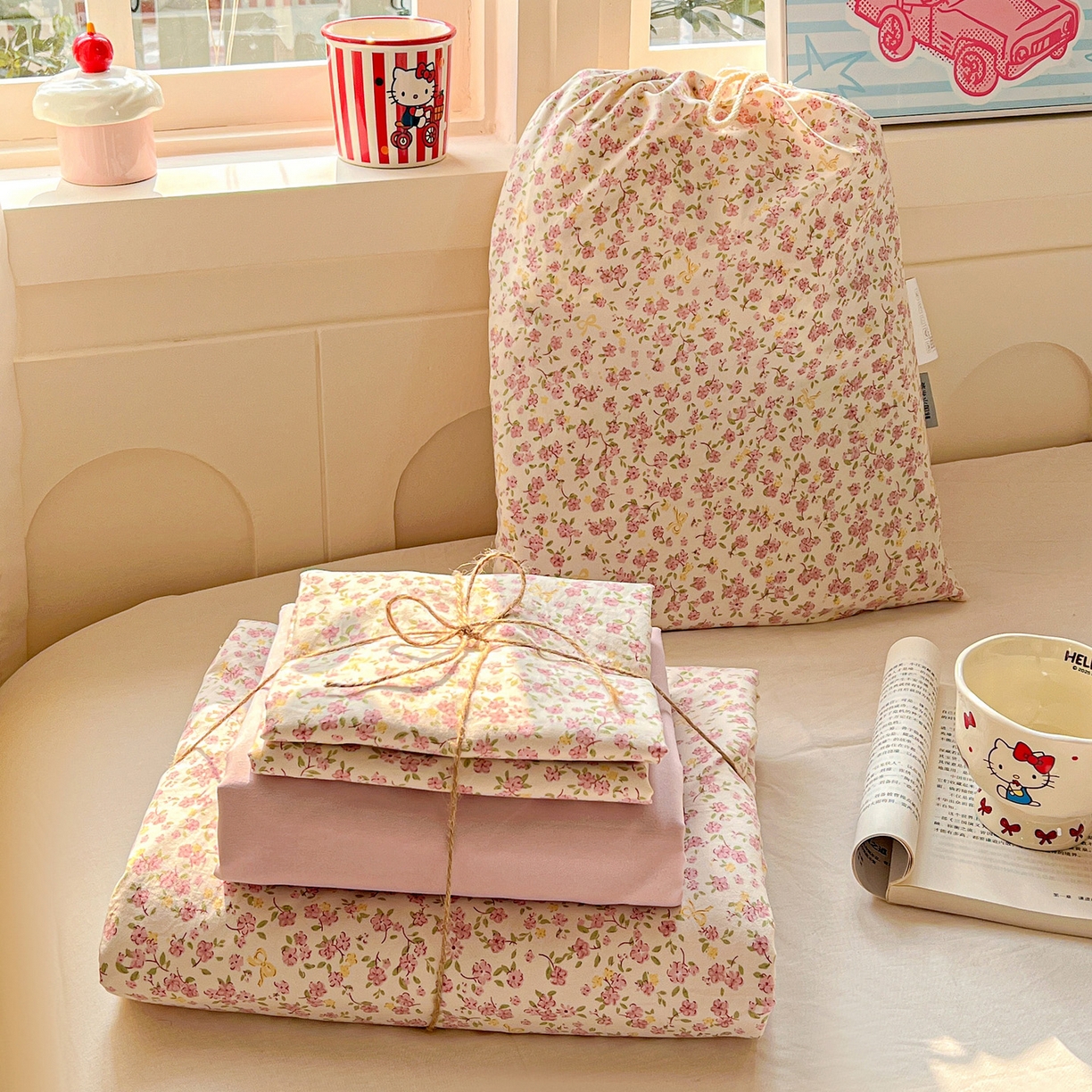 91家纺网 家纺一手货源 找家纺 （总）弗苓家纺 2026新款古法水洗仿棉云感纱四件套小布袋