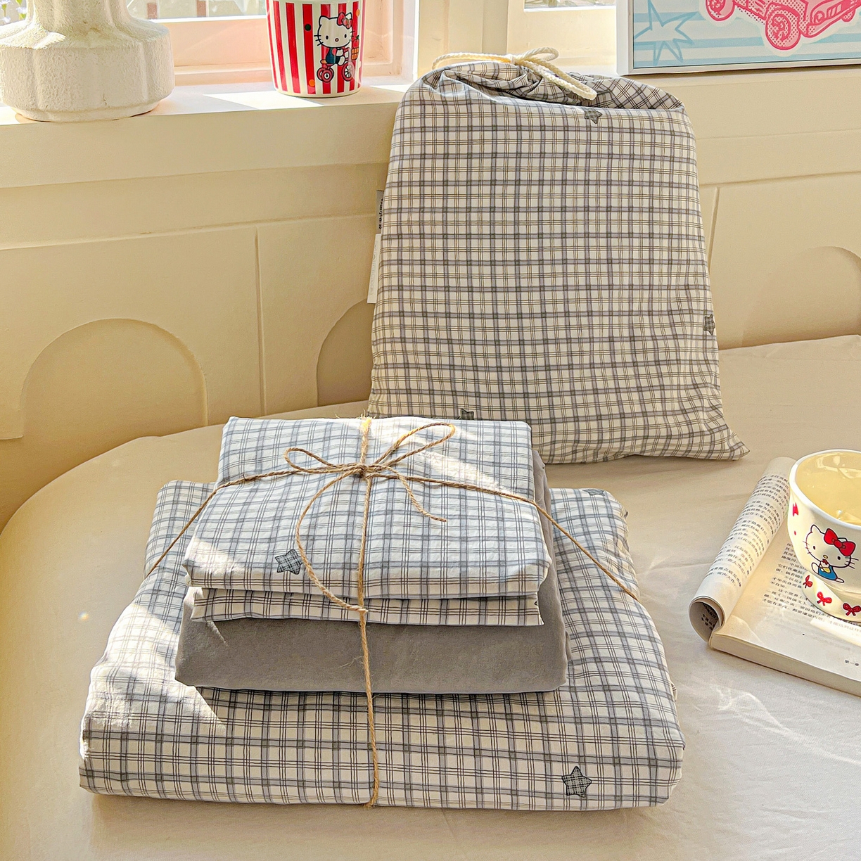 91家纺网 家纺一手货源 找家纺 （总）弗苓家纺 2026新款古法水洗仿棉云感纱四件套小布袋