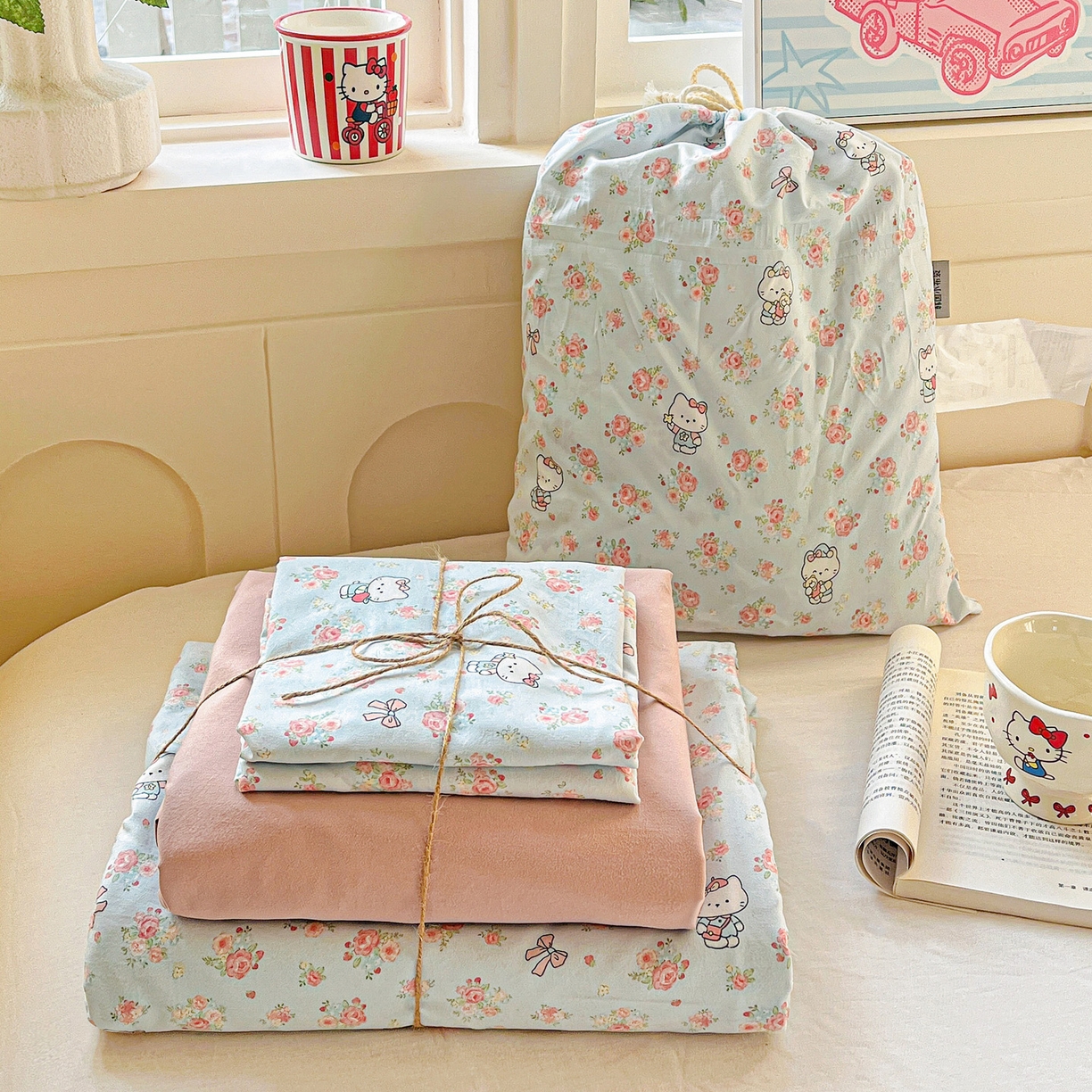 91家纺网 家纺一手货源 找家纺 （总）弗苓家纺 2026新款古法水洗仿棉云感纱四件套小布袋