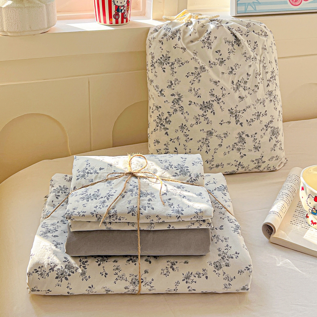 91家纺网 家纺一手货源 找家纺 （总）弗苓家纺 2026新款古法水洗仿棉云感纱四件套小布袋