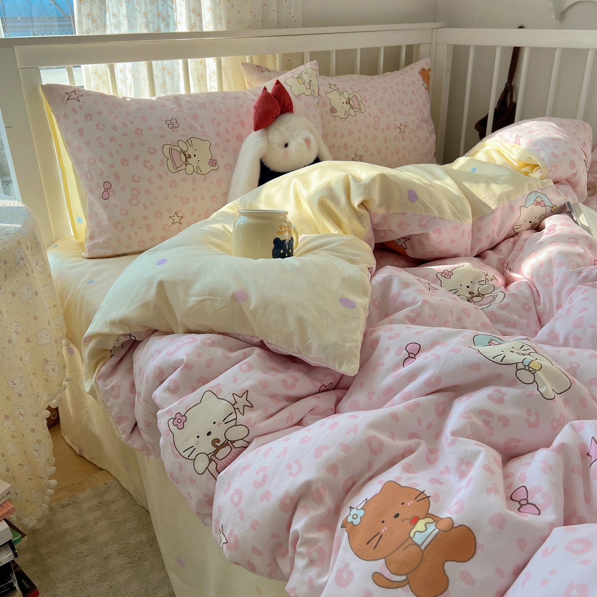 91家纺网 家纺一手货源 找家纺 桃喜 2026新款全棉40支12868四件套-小猫系列 豹纹小猫