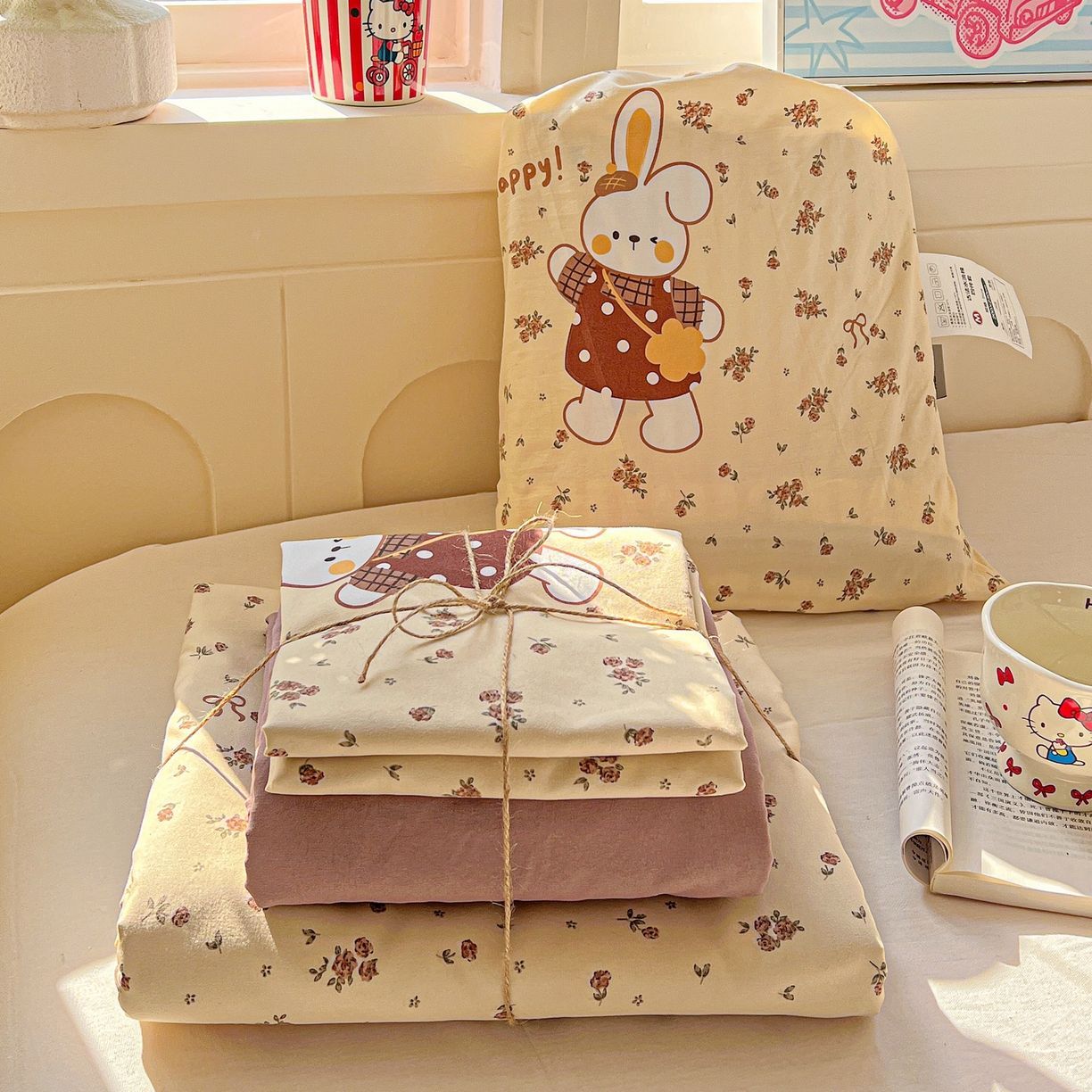 91家纺网 家纺一手货源 找家纺 （总）弗苓家纺 2026新款古法水洗仿棉云感纱四件套小布袋