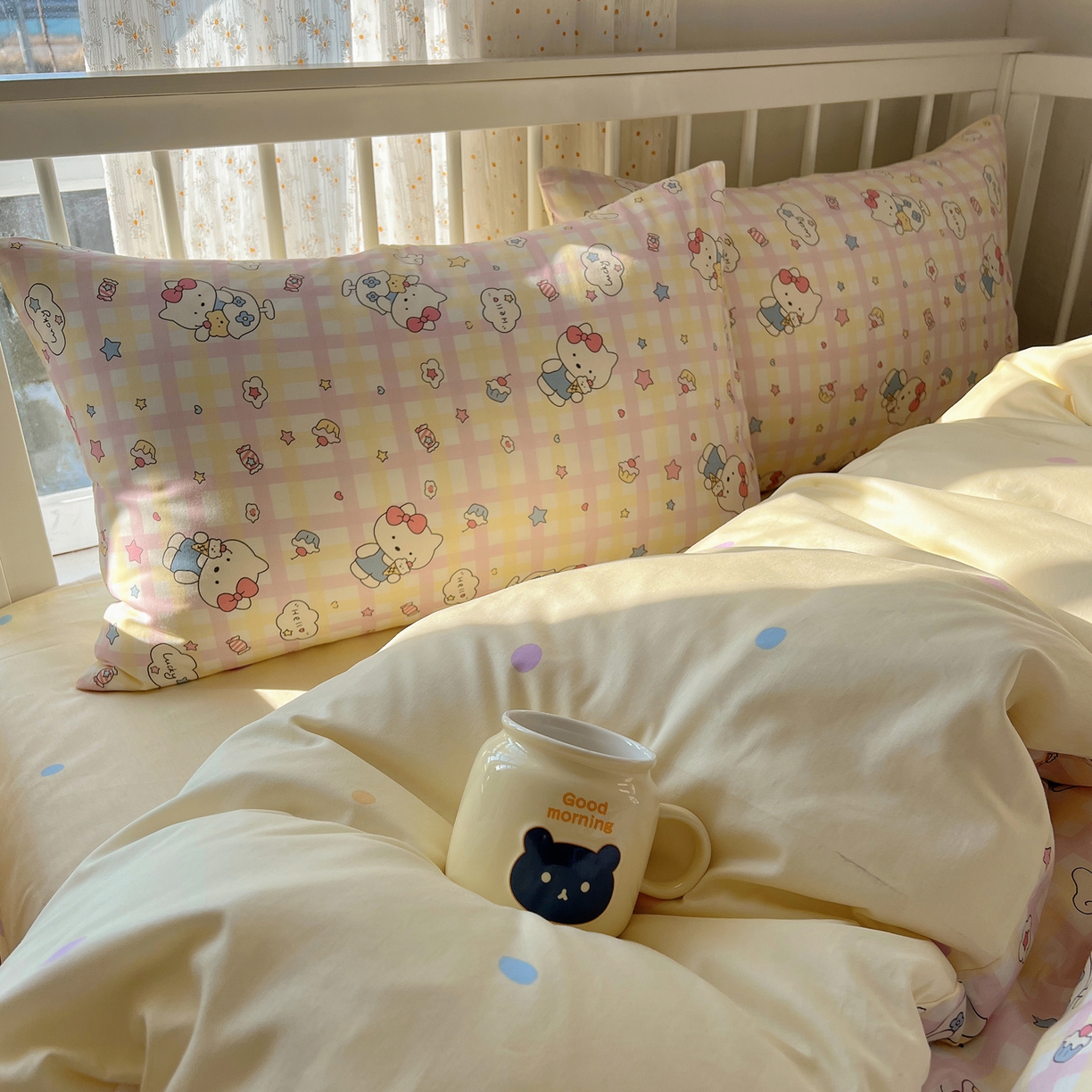 91家纺网 家纺一手货源 找家纺 桃喜 2026新款全棉40支12868四件套-小猫系列 冰淇淋小猫