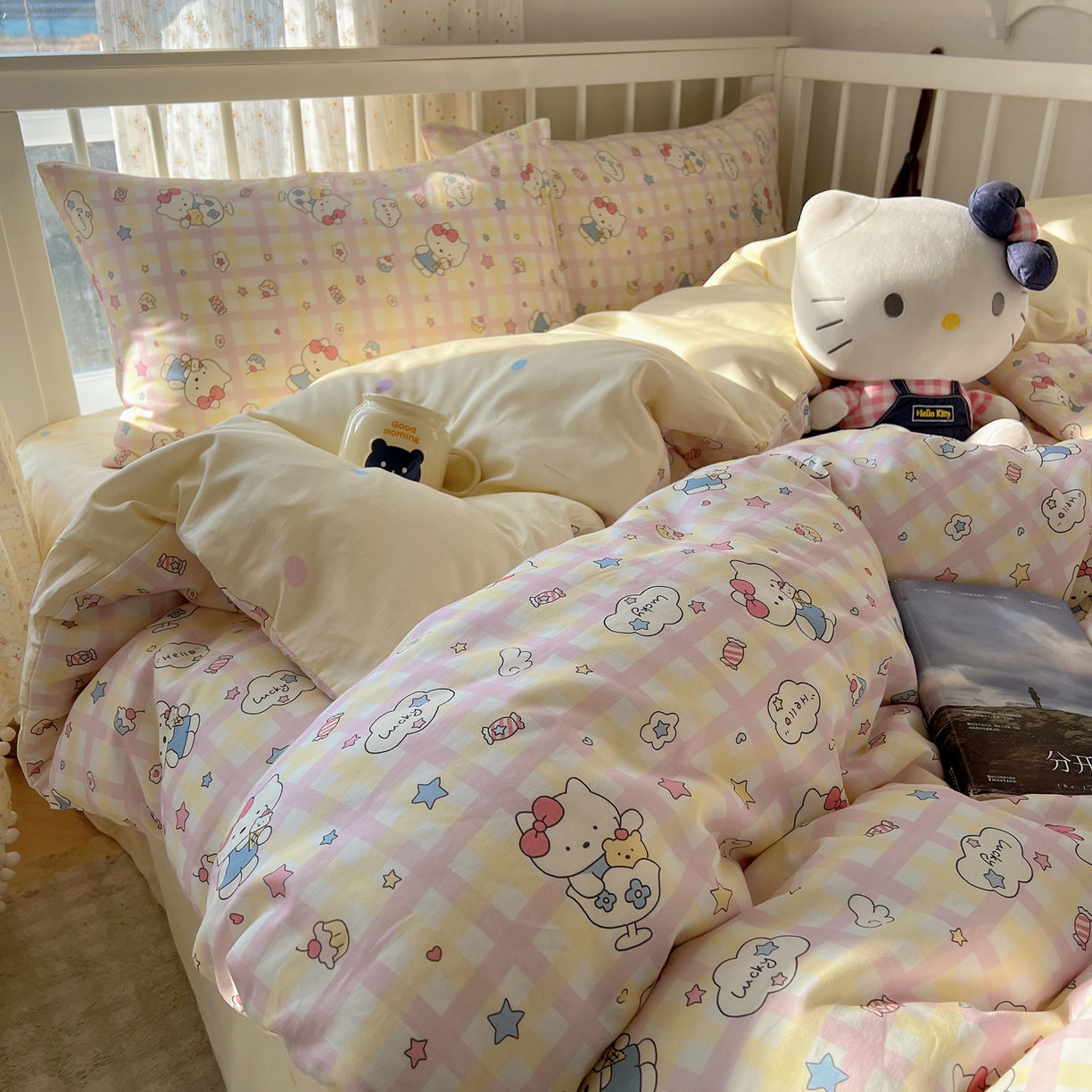 91家纺网 家纺一手货源 找家纺 桃喜 2026新款全棉40支12868四件套-小猫系列 冰淇淋小猫