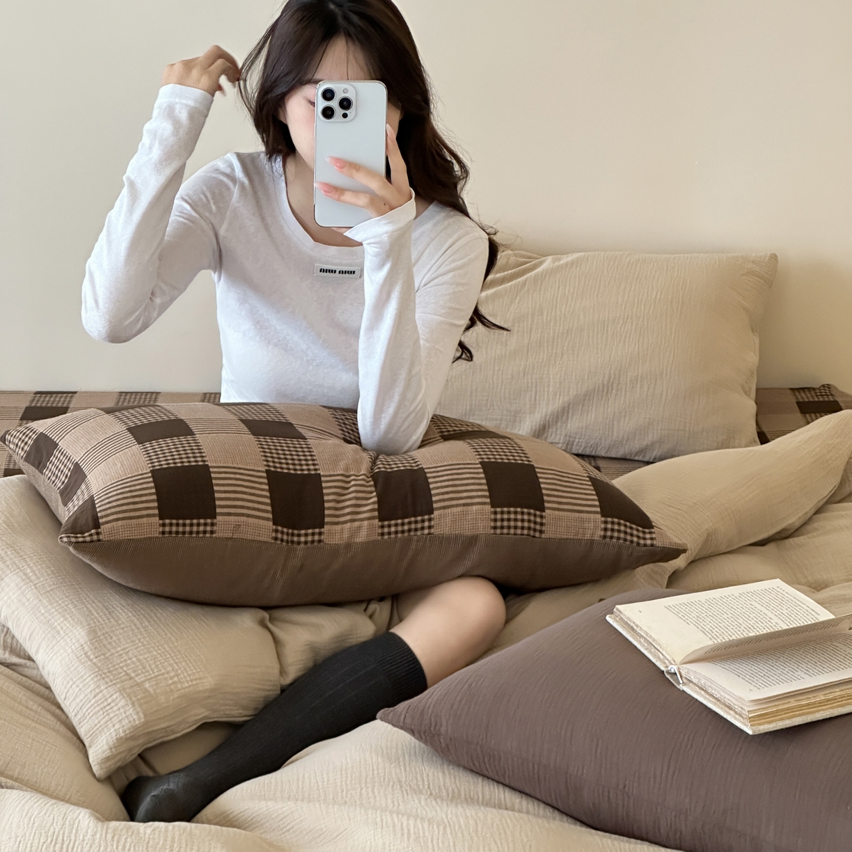 91家纺网 家纺一手货源 找家纺 山舍家居 2026新款全棉色织双层皱皱纱色织格子皱纱纯色混搭系列四件套 素澜