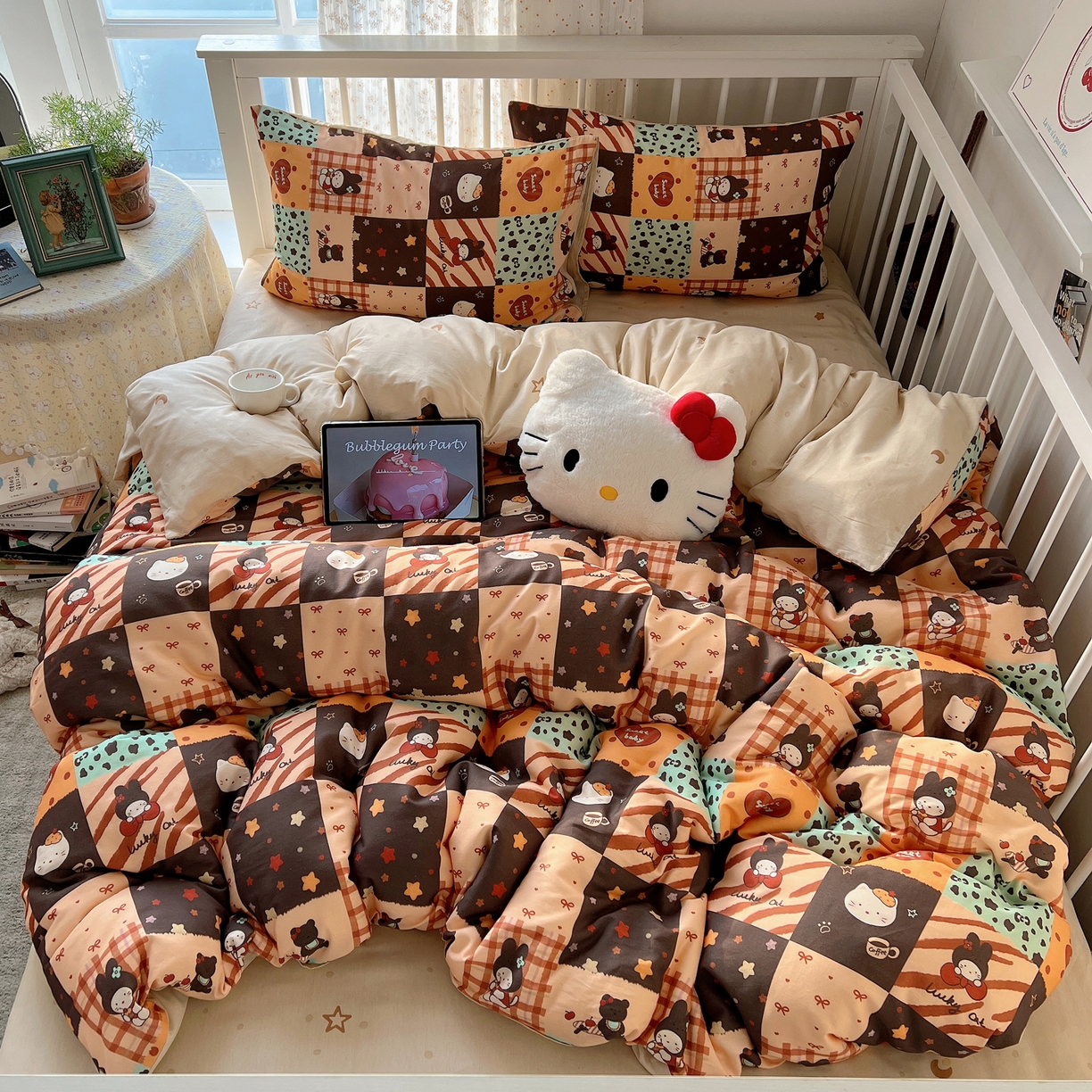 91家纺网 家纺一手货源 找家纺 桃喜 2026新款全棉40支12868四件套-小猫系列 蛋糕咖啡猫