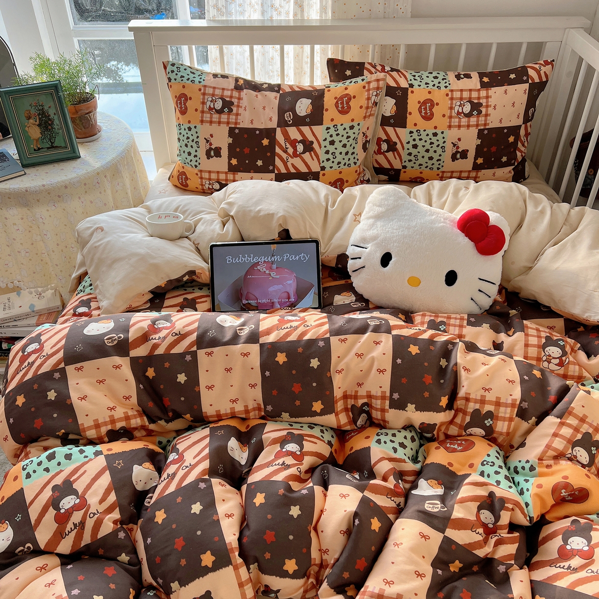 91家纺网 家纺一手货源 找家纺 桃喜 2026新款全棉40支12868四件套-小猫系列 蛋糕咖啡猫