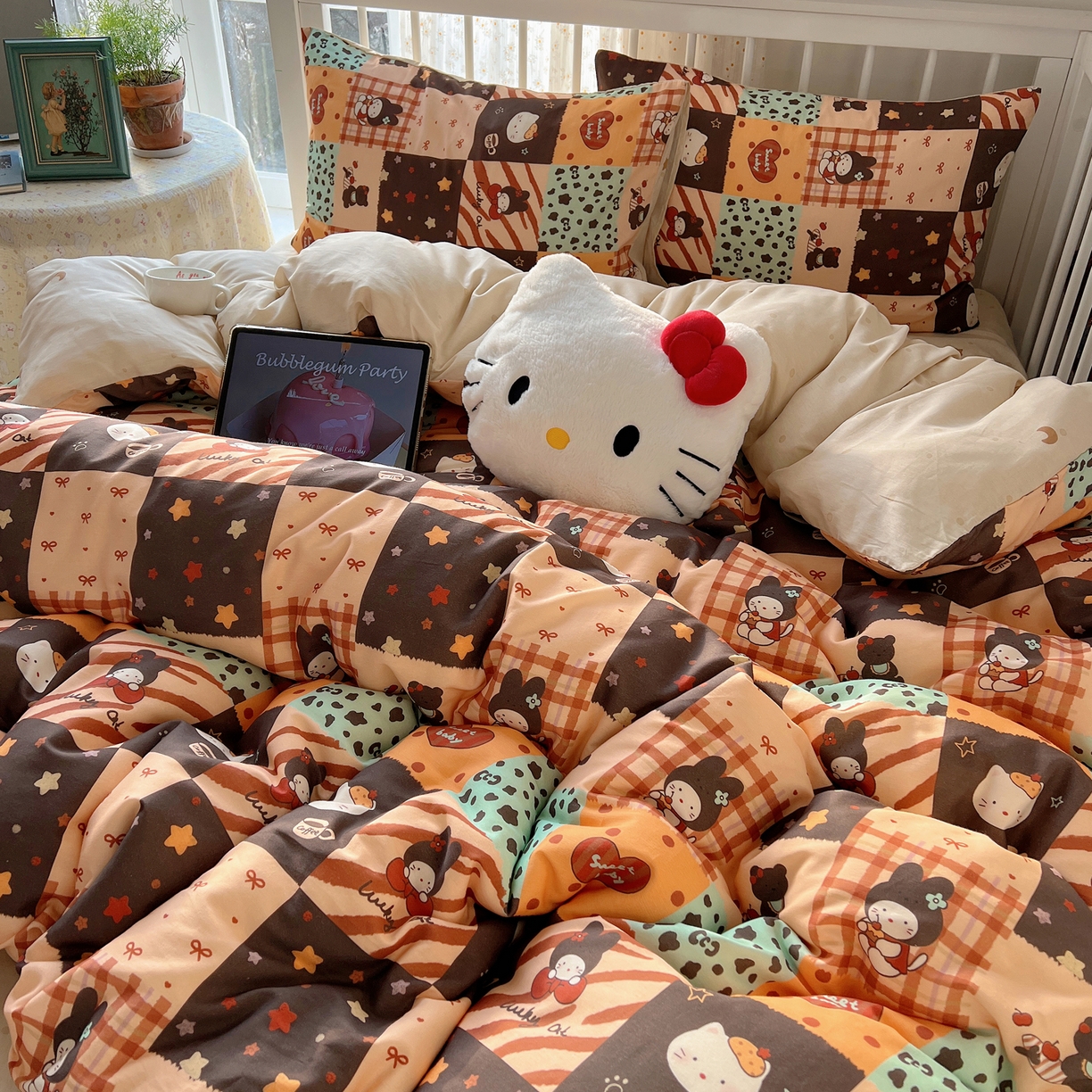 91家纺网 家纺一手货源 找家纺 桃喜 2026新款全棉40支12868四件套-小猫系列 蛋糕咖啡猫