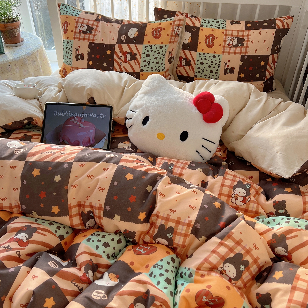 91家纺网 家纺一手货源 找家纺 桃喜 2026新款全棉40支12868四件套-小猫系列 蛋糕咖啡猫