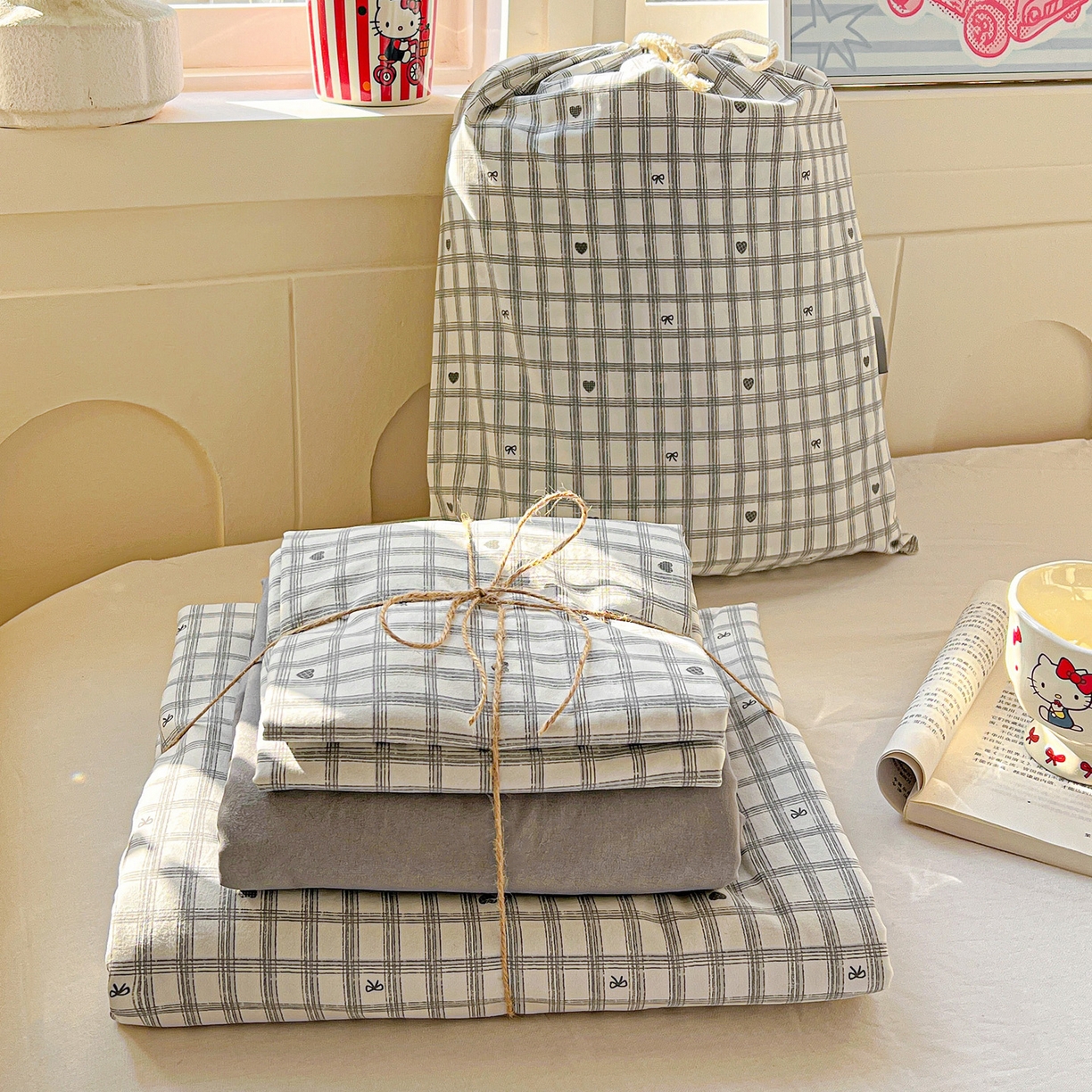 91家纺网 家纺一手货源 找家纺 （总）弗苓家纺 2026新款古法水洗仿棉云感纱四件套小布袋