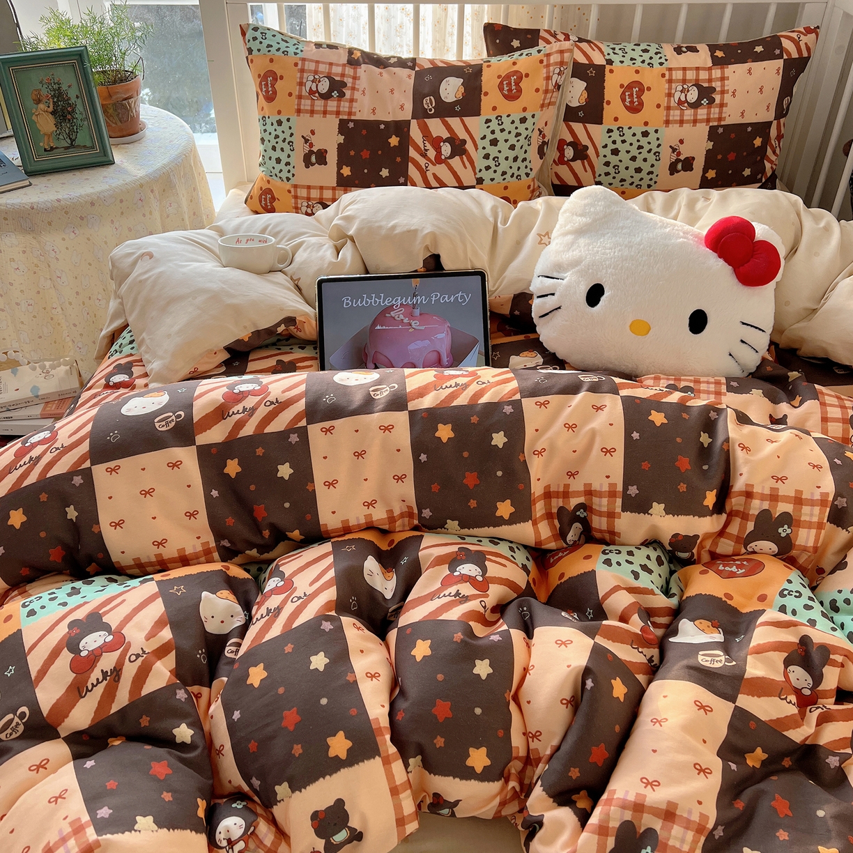 91家纺网 家纺一手货源 找家纺 桃喜 2026新款全棉40支12868四件套-小猫系列 蛋糕咖啡猫