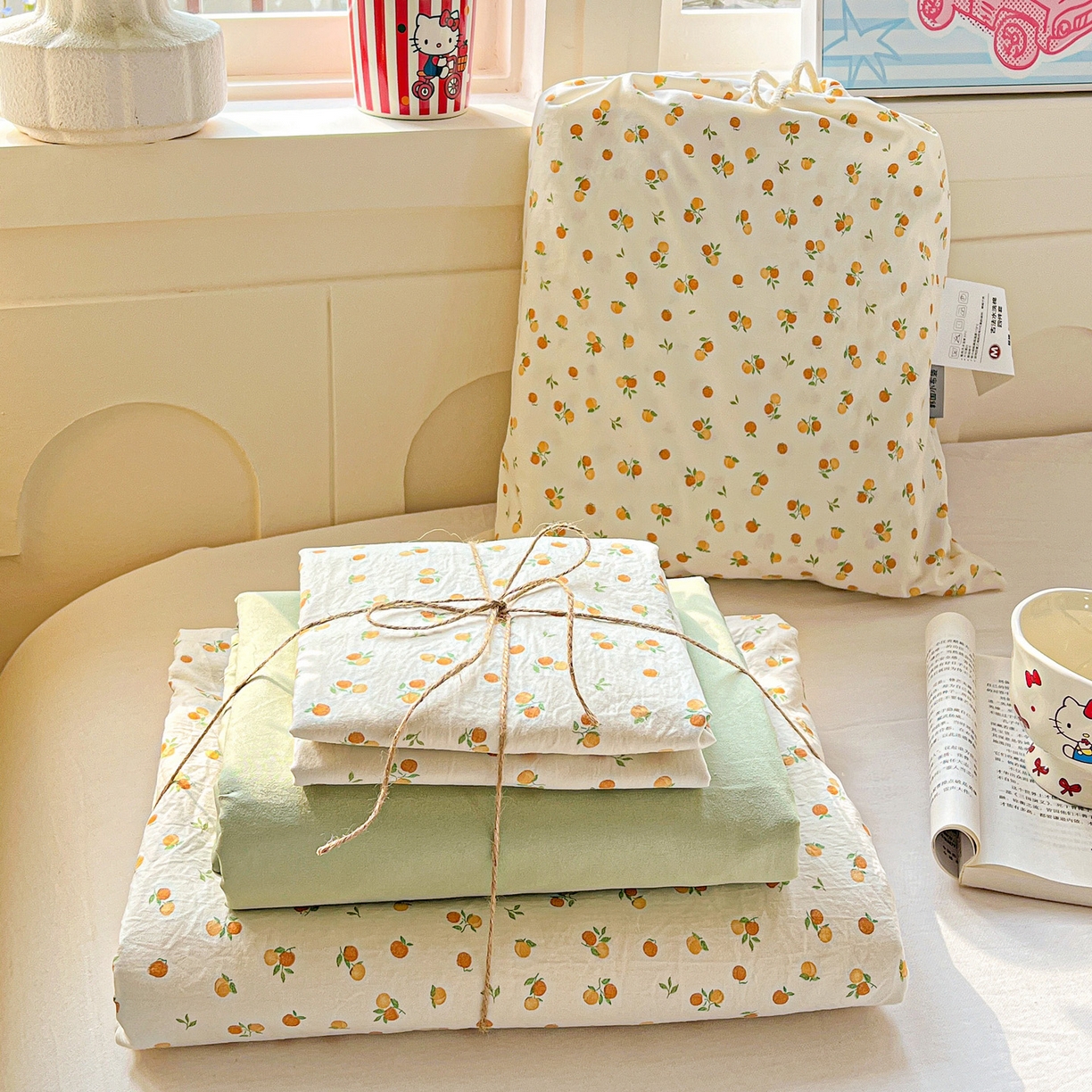 91家纺网 家纺一手货源 找家纺 （总）弗苓家纺 2026新款古法水洗仿棉云感纱四件套小布袋