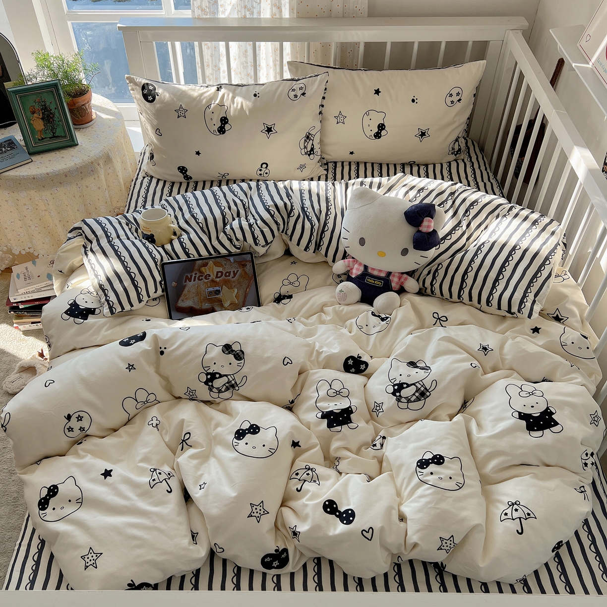 91家纺网 家纺一手货源 找家纺 桃喜 2026新款全棉40支12868四件套-小猫系列 黑白小猫