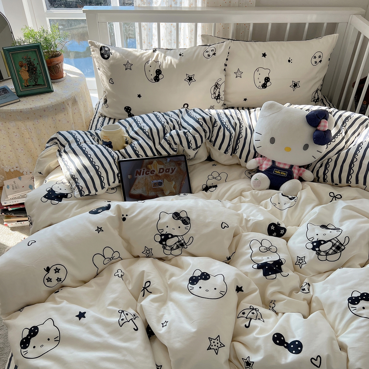 91家纺网 家纺一手货源 找家纺 桃喜 2026新款全棉40支12868四件套-小猫系列 黑白小猫