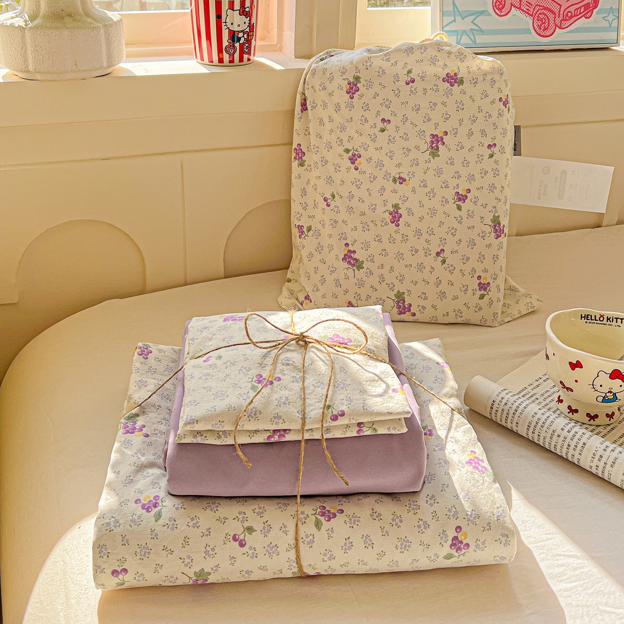 91家纺网 家纺一手货源 找家纺 （总）弗苓家纺 2026新款古法水洗仿棉云感纱四件套小布袋