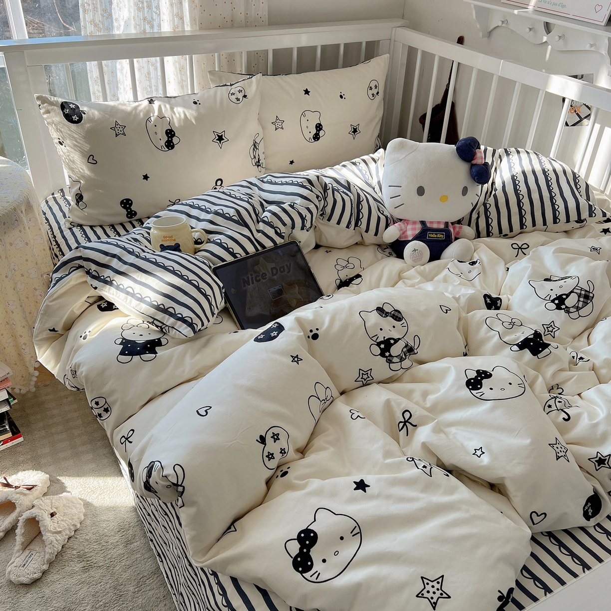 91家纺网 家纺一手货源 找家纺 桃喜 2026新款全棉40支12868四件套-小猫系列 黑白小猫