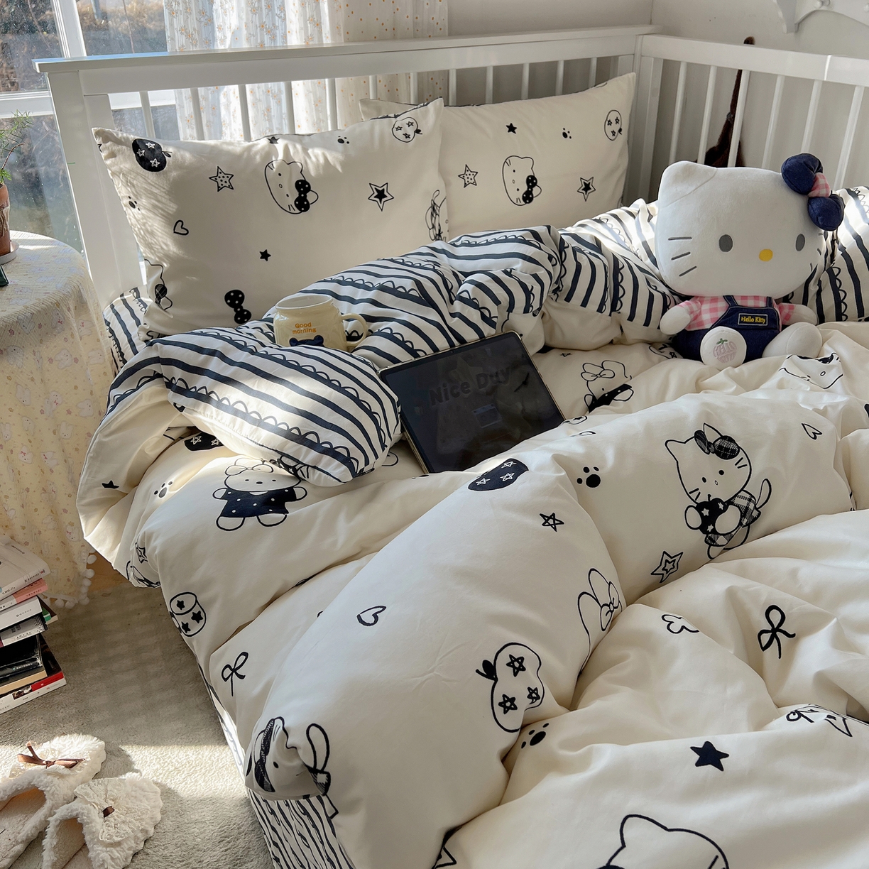 91家纺网 家纺一手货源 找家纺 桃喜 2026新款全棉40支12868四件套-小猫系列 黑白小猫