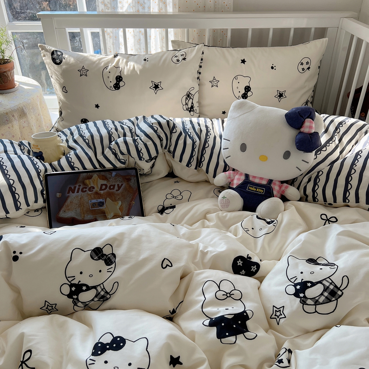 91家纺网 家纺一手货源 找家纺 桃喜 2026新款全棉40支12868四件套-小猫系列 黑白小猫