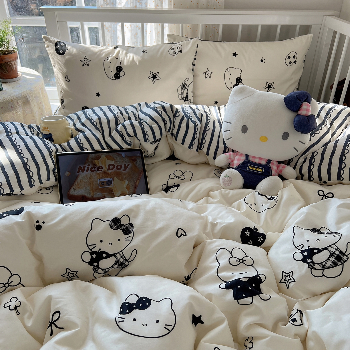 91家纺网 家纺一手货源 找家纺 桃喜 2026新款全棉40支12868四件套-小猫系列 黑白小猫