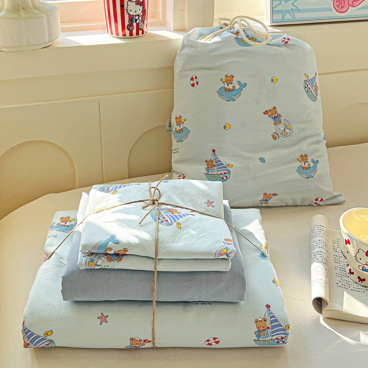 91家纺网 家纺一手货源 找家纺 （总）弗苓家纺 2026新款古法水洗仿棉云感纱四件套小布袋