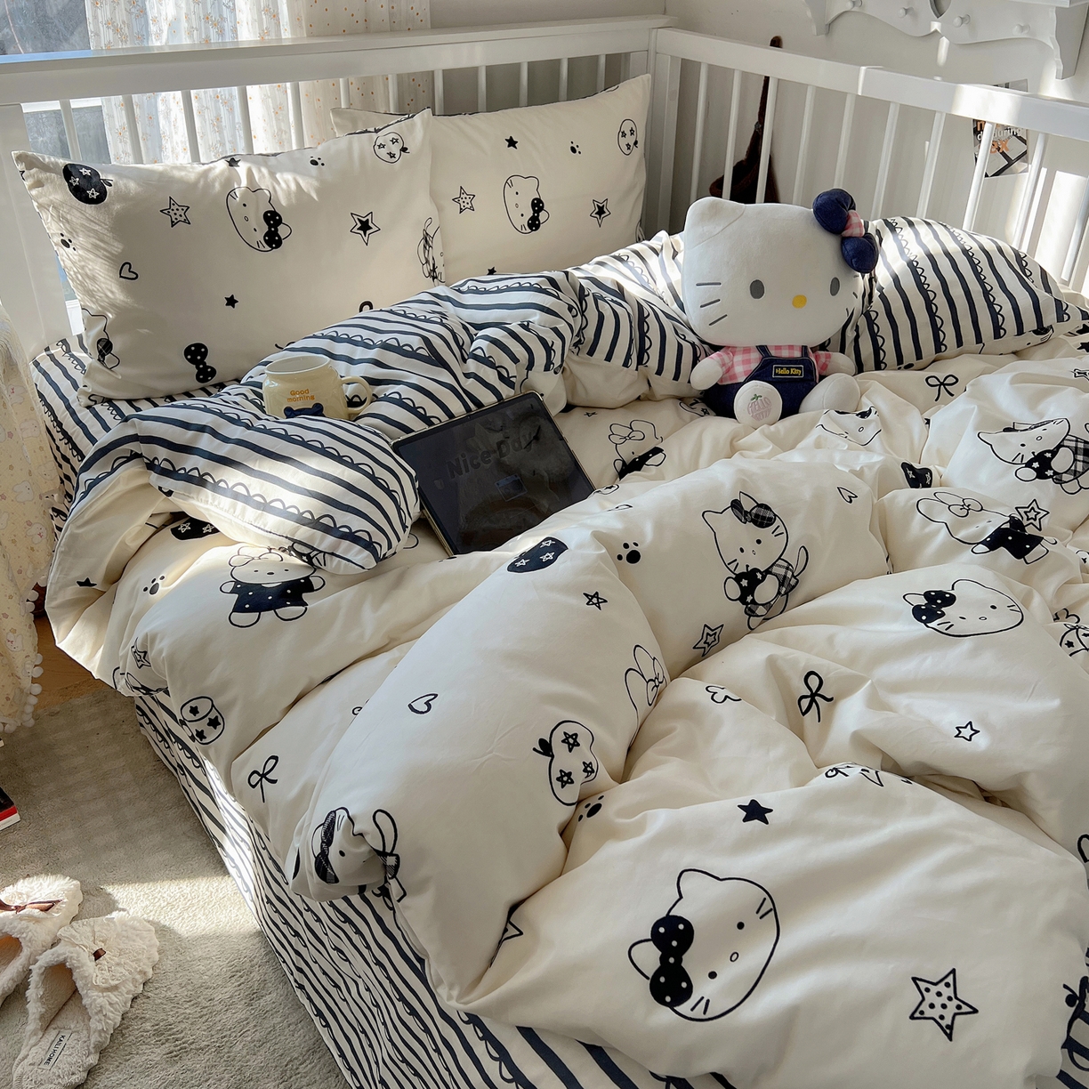 91家纺网 家纺一手货源 找家纺 桃喜 2026新款全棉40支12868四件套-小猫系列 黑白小猫