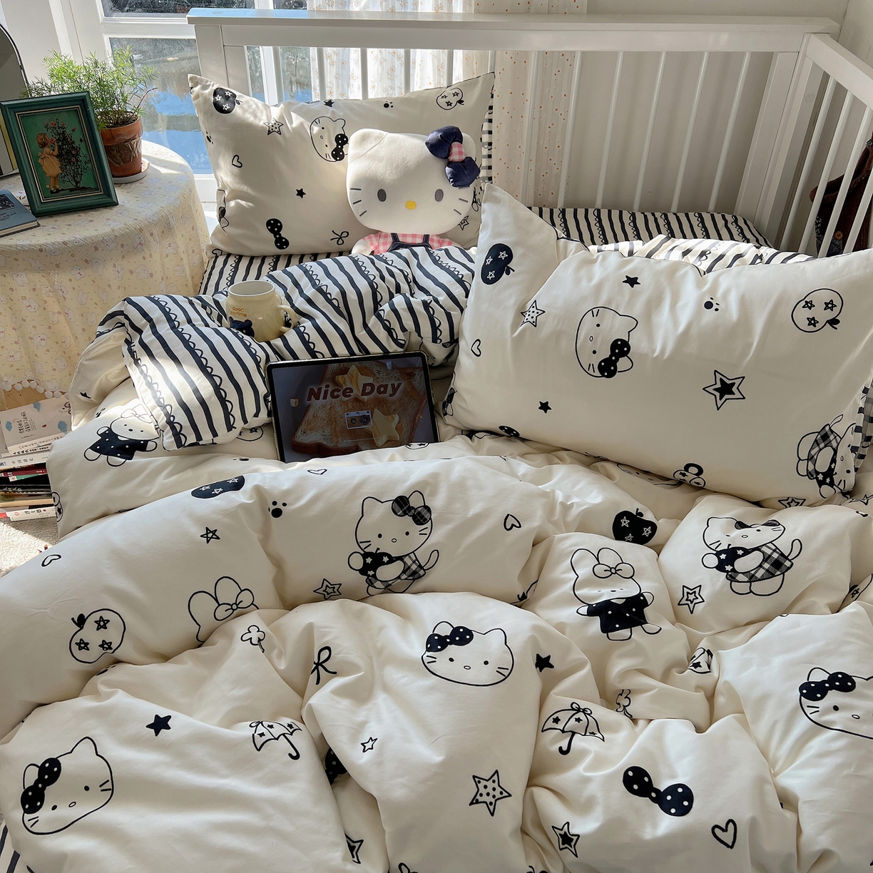 91家纺网 家纺一手货源 找家纺 桃喜 2026新款全棉40支12868四件套-小猫系列 黑白小猫