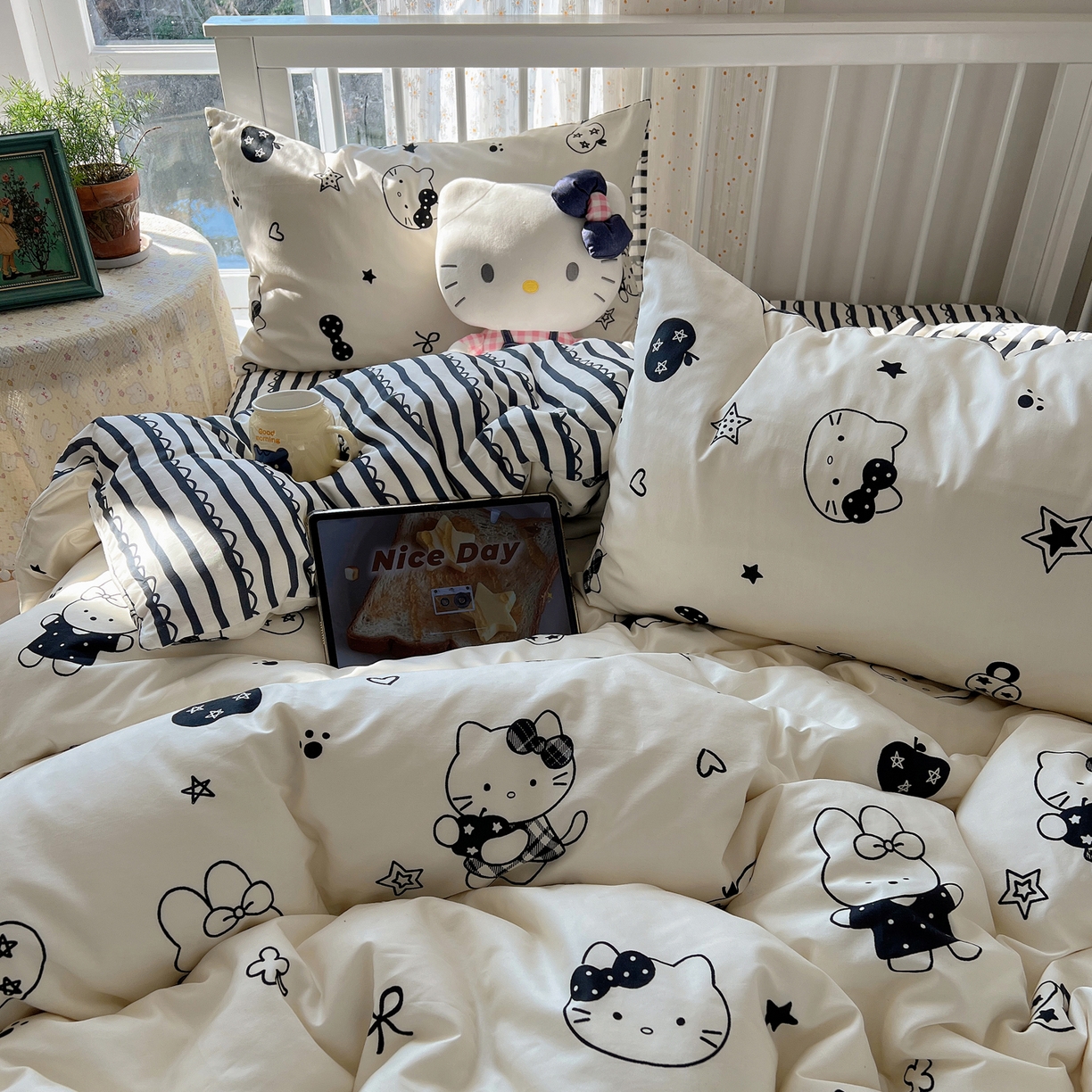 91家纺网 家纺一手货源 找家纺 桃喜 2026新款全棉40支12868四件套-小猫系列 黑白小猫