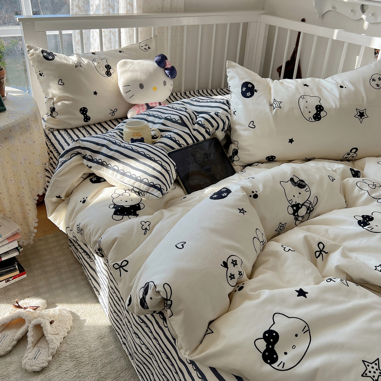 91家纺网 家纺一手货源 找家纺 桃喜 2026新款全棉40支12868四件套-小猫系列 黑白小猫