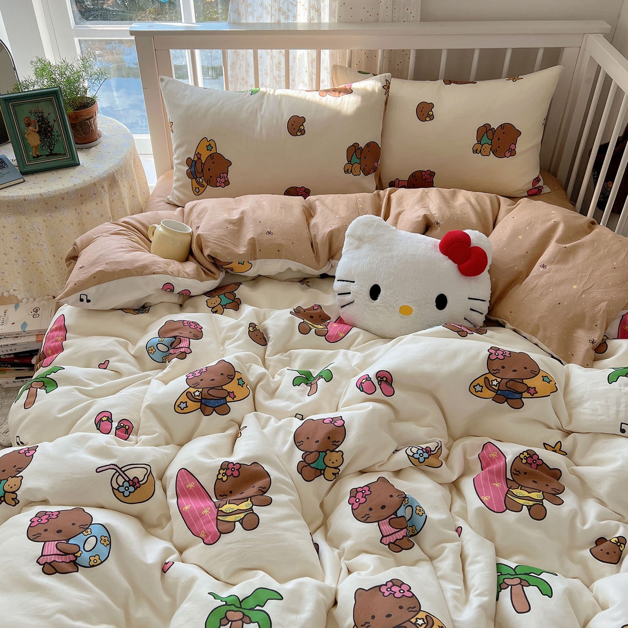 91家纺网 家纺一手货源 找家纺 桃喜 2026新款全棉40支12868四件套-小猫系列 沙滩小猫