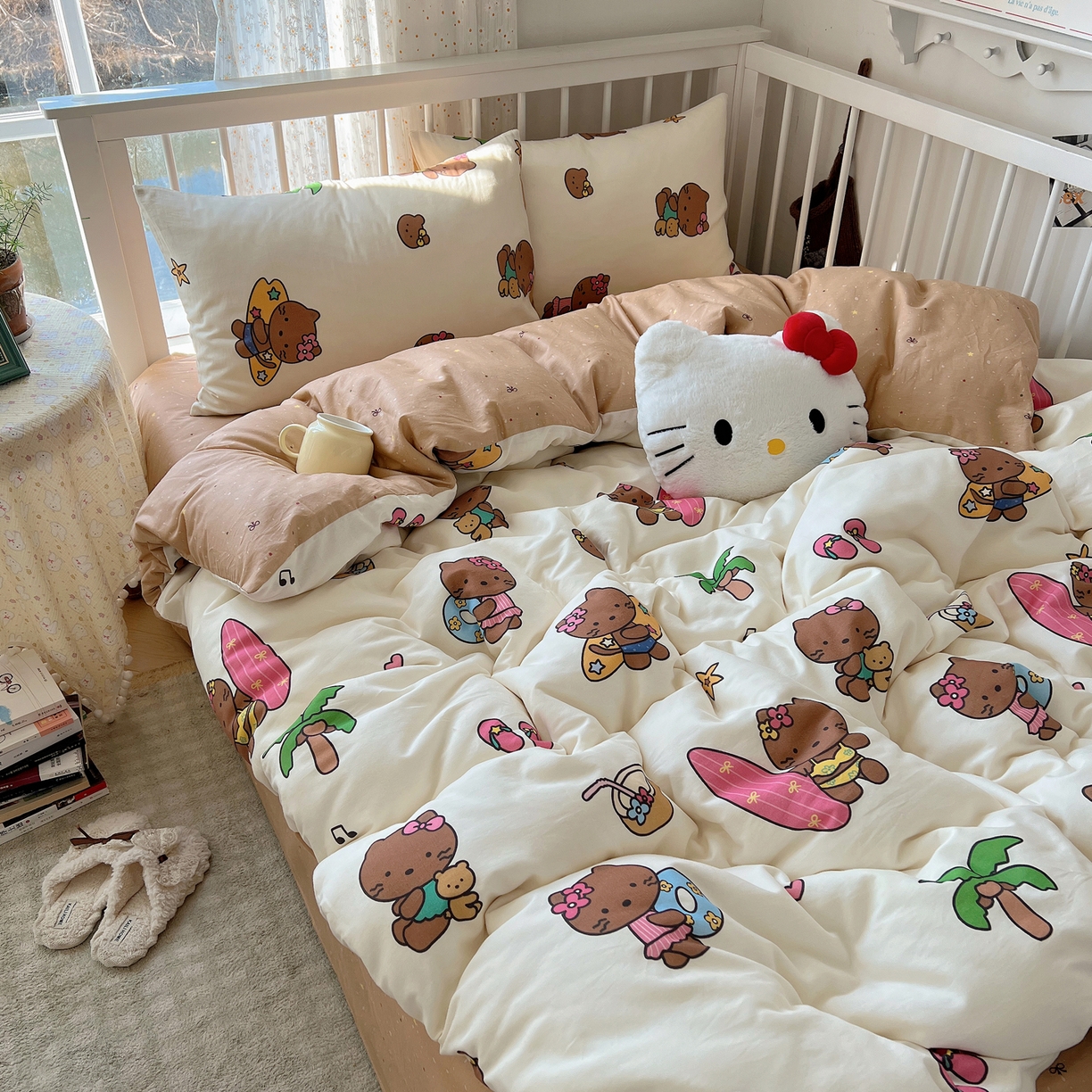 91家纺网 家纺一手货源 找家纺 桃喜 2026新款全棉40支12868四件套-小猫系列 沙滩小猫