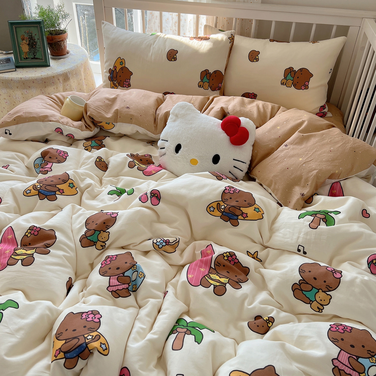 91家纺网 家纺一手货源 找家纺 桃喜 2026新款全棉40支12868四件套-小猫系列 沙滩小猫