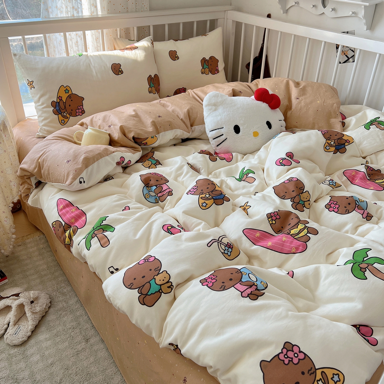 91家纺网 家纺一手货源 找家纺 桃喜 2026新款全棉40支12868四件套-小猫系列 沙滩小猫