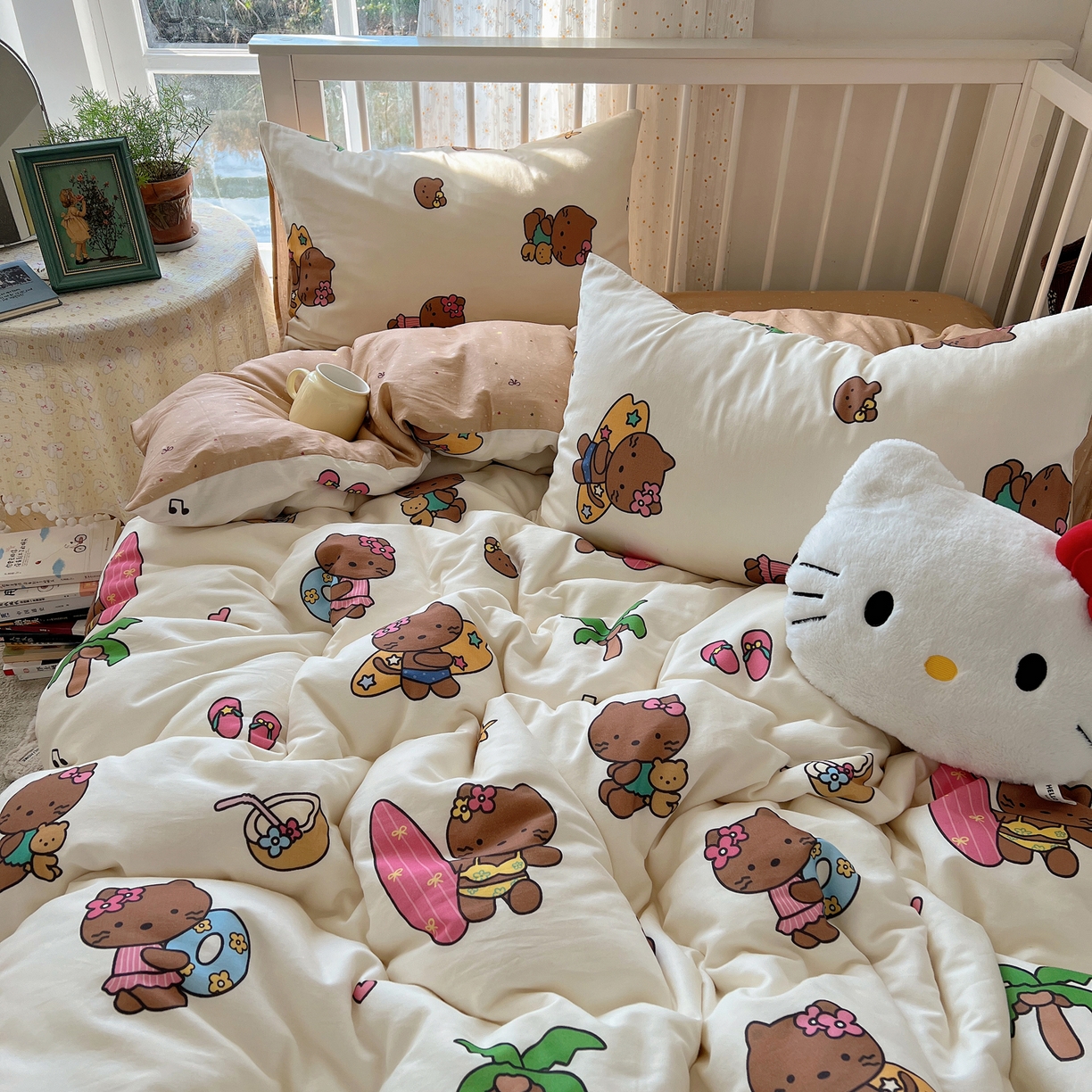 91家纺网 家纺一手货源 找家纺 桃喜 2026新款全棉40支12868四件套-小猫系列 沙滩小猫