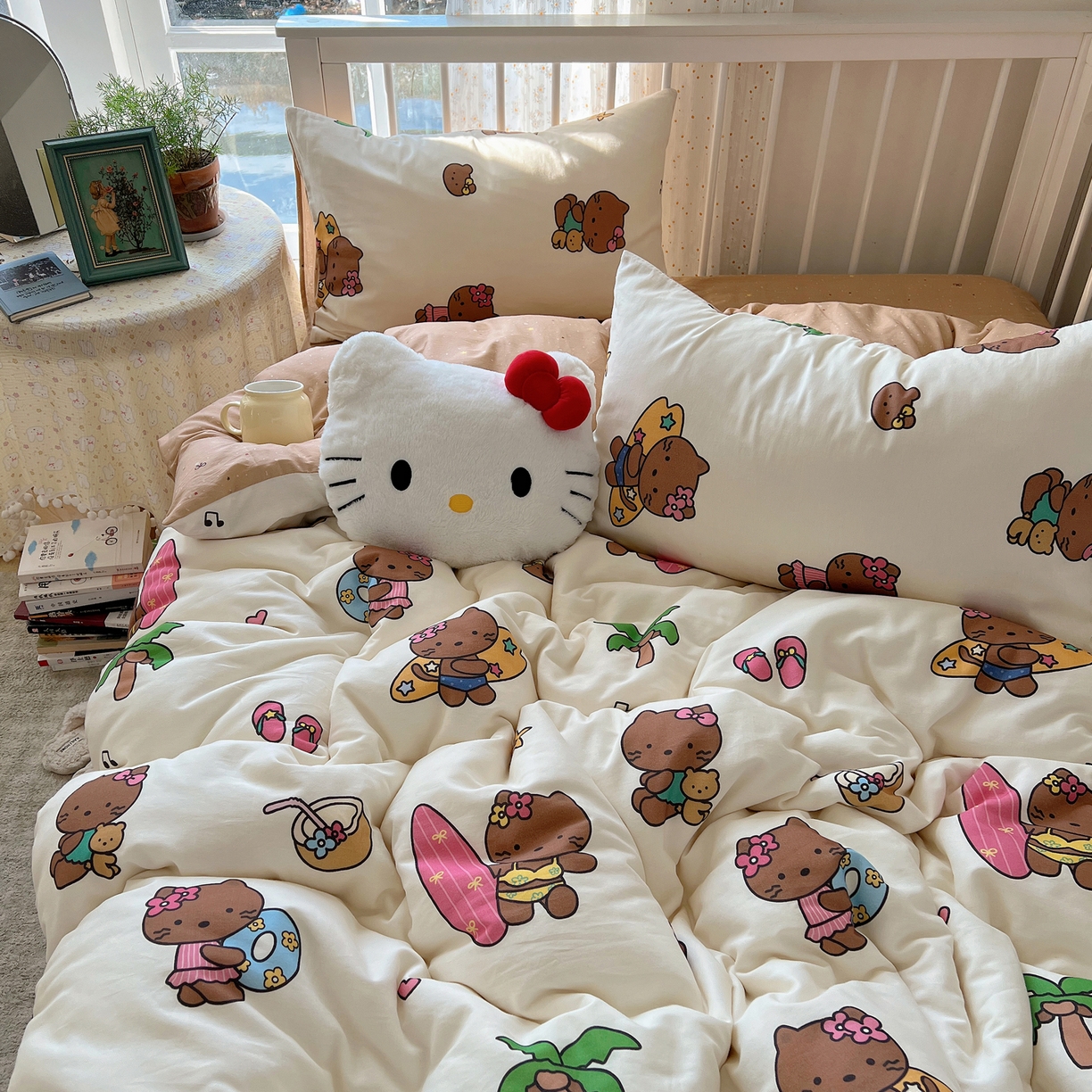 91家纺网 家纺一手货源 找家纺 桃喜 2026新款全棉40支12868四件套-小猫系列 沙滩小猫