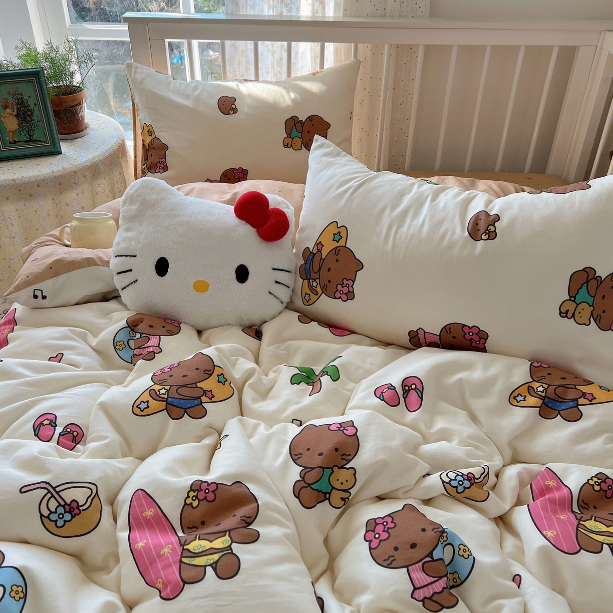 91家纺网 家纺一手货源 找家纺 桃喜 2026新款全棉40支12868四件套-小猫系列 沙滩小猫