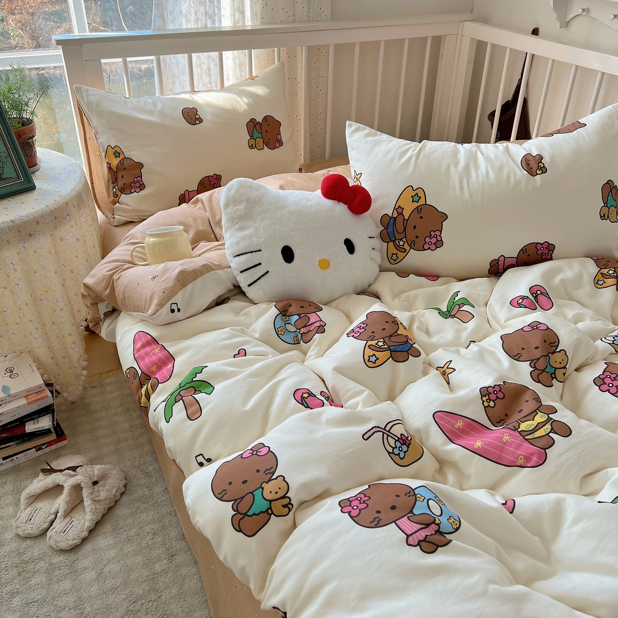 91家纺网 家纺一手货源 找家纺 桃喜 2026新款全棉40支12868四件套-小猫系列 沙滩小猫