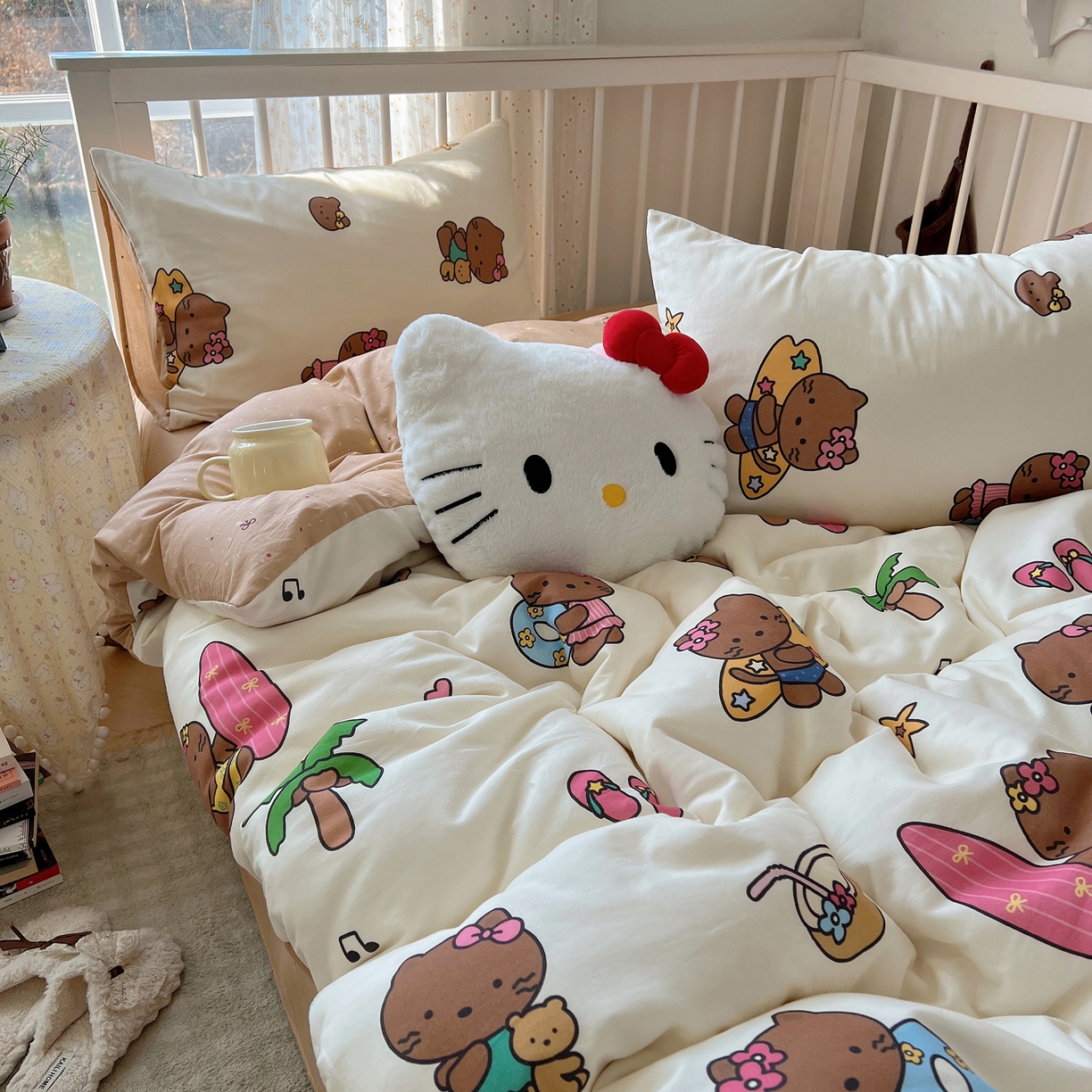 91家纺网 家纺一手货源 找家纺 桃喜 2026新款全棉40支12868四件套-小猫系列 沙滩小猫