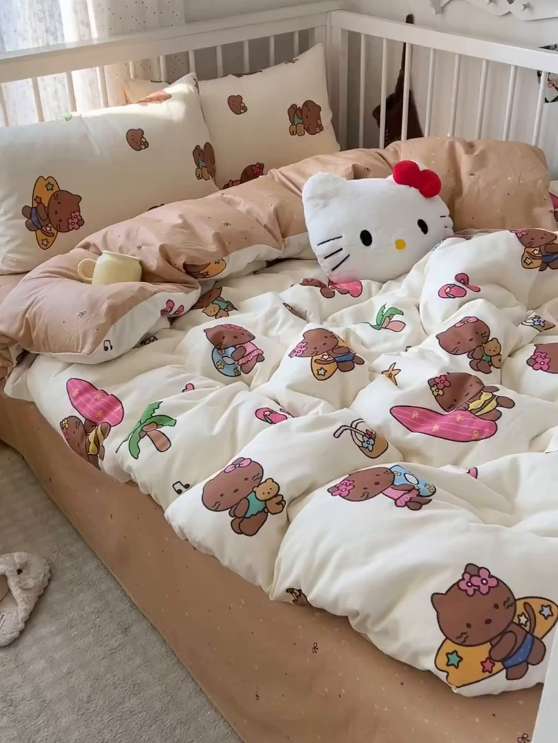 91家纺网 家纺一手货源 找家纺 桃喜 2026新款全棉40支12868四件套-小猫系列 沙滩小猫
