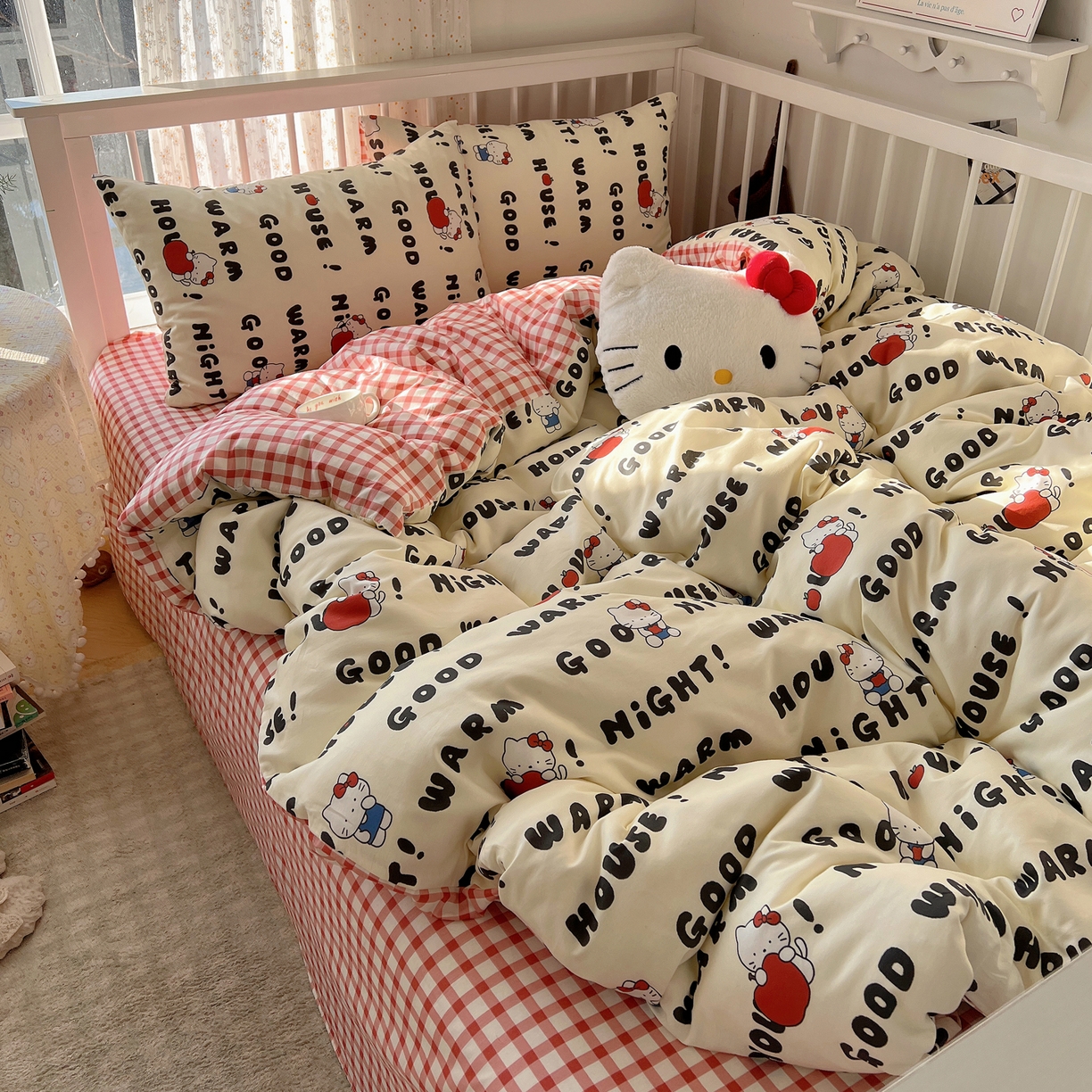 91家纺网 家纺一手货源 找家纺 桃喜 2026新款全棉40支12868四件套-小猫系列 字母小猫