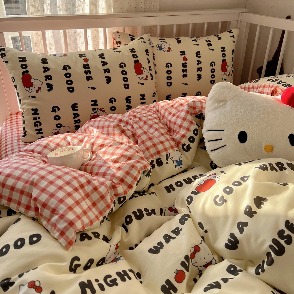 91家纺网 家纺一手货源 找家纺 桃喜 2026新款全棉40支12868四件套-小猫系列 字母小猫