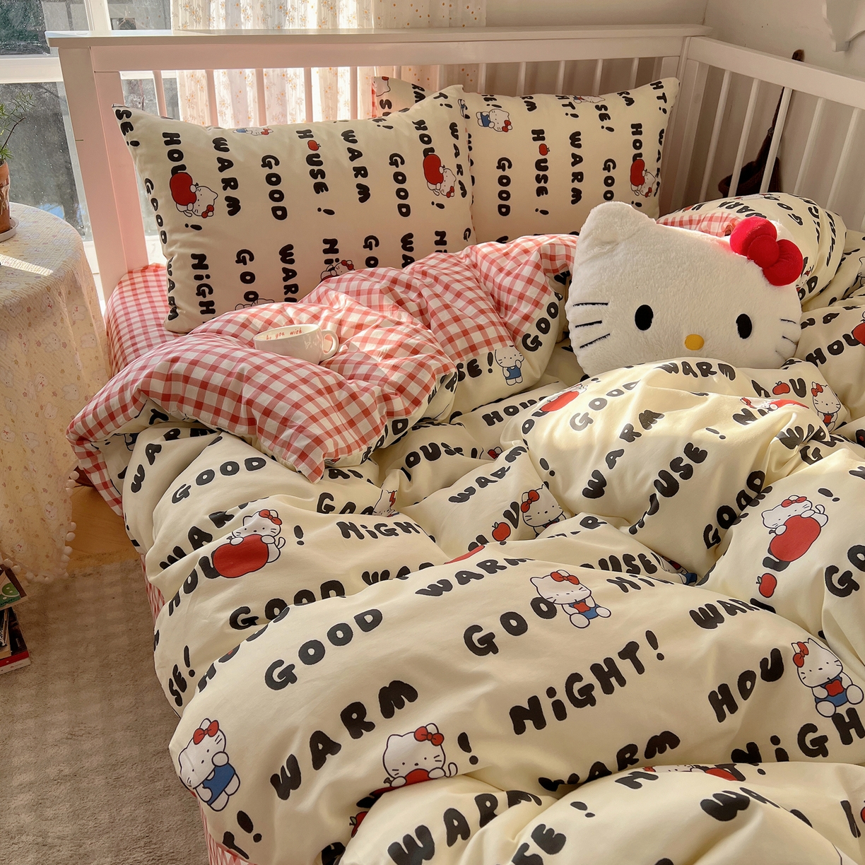 91家纺网 家纺一手货源 找家纺 桃喜 2026新款全棉40支12868四件套-小猫系列 字母小猫